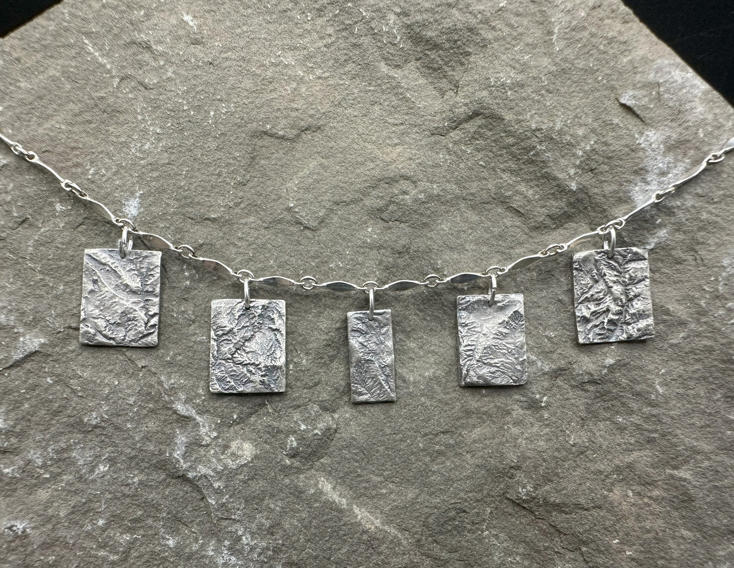 Fine Silver necklace of the Mighty 5 Utah National Parks – Arches, Canyonlands, Capitol Reef, Bryce Canyon and Zion - made using topographic data