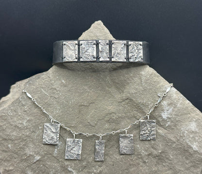 Fine Silver necklace and bracelet of the Mighty 5 Utah National Parks – Arches, Canyonlands, Capitol Reef, Bryce Canyon and Zion - made using topographic data

