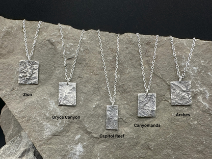 Fine Silver pendants of the 5 Utah national Parks - Zion, Bryce Canyon, Capitol Reef,   Canyonlands, Arches