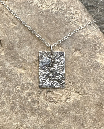 3D fine silver pendant of New River Gorge National Park.  Accurately displays the elevations and contours of the park.  