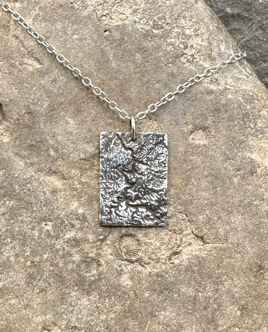3D fine silver pendant of New River Gorge National Park.  Accurately displays the elevations and contours of the park.  