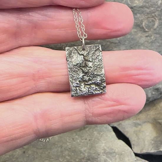 Video of 3D fine silver pendant of New River Gorge National Park.  Accurately displays the elevations and contours of the park.  