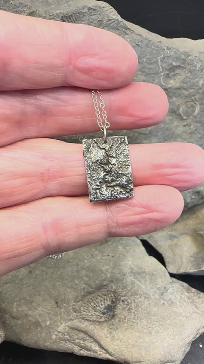 Video of 3D fine silver pendant of New River Gorge National Park.  Accurately displays the elevations and contours of the park.  