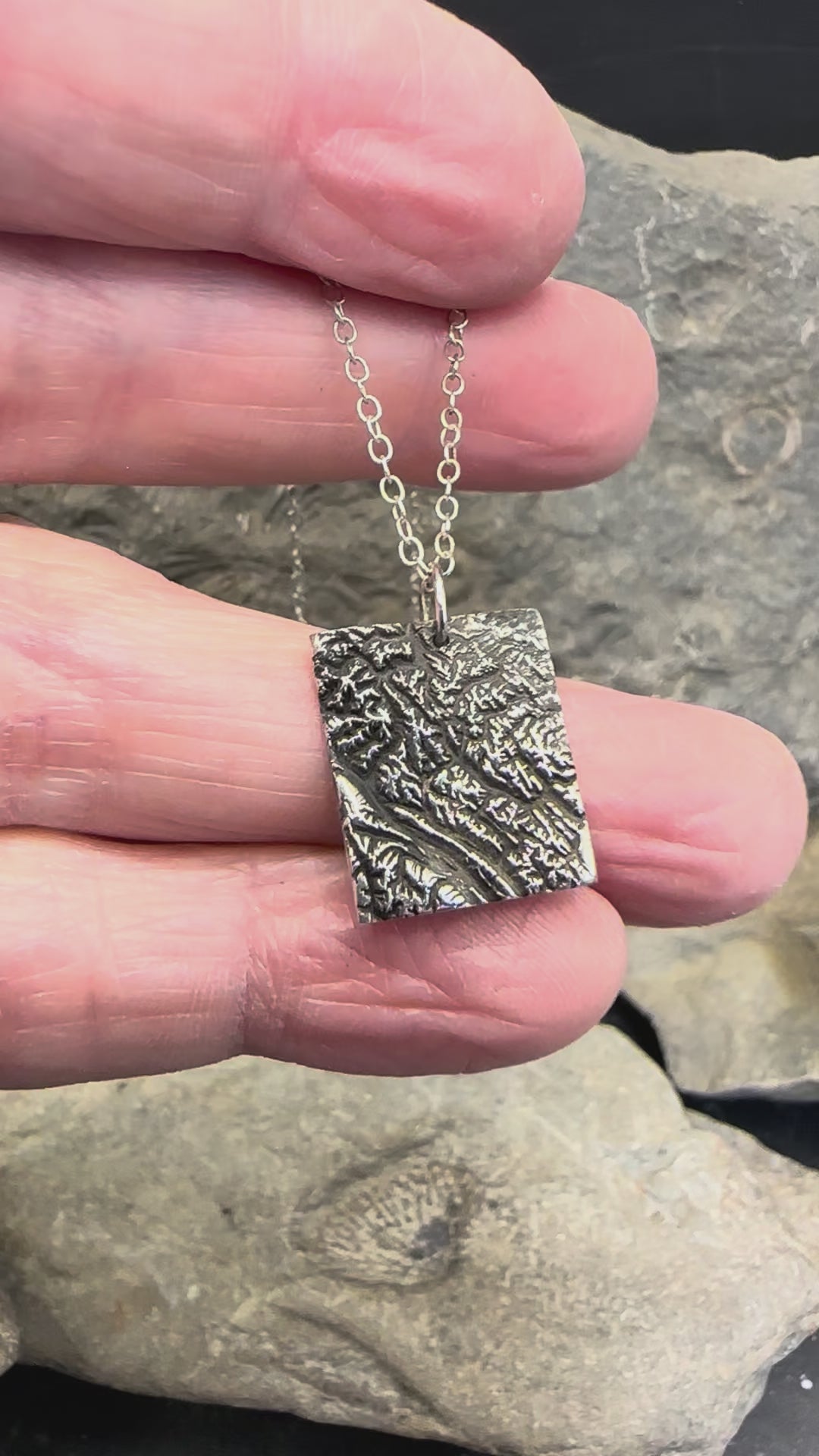 Video of 3D fine silver pendants
 of Alberta Canada's Banff National Park.  Accurately displays the elevations and contours of the park in two different sizes.